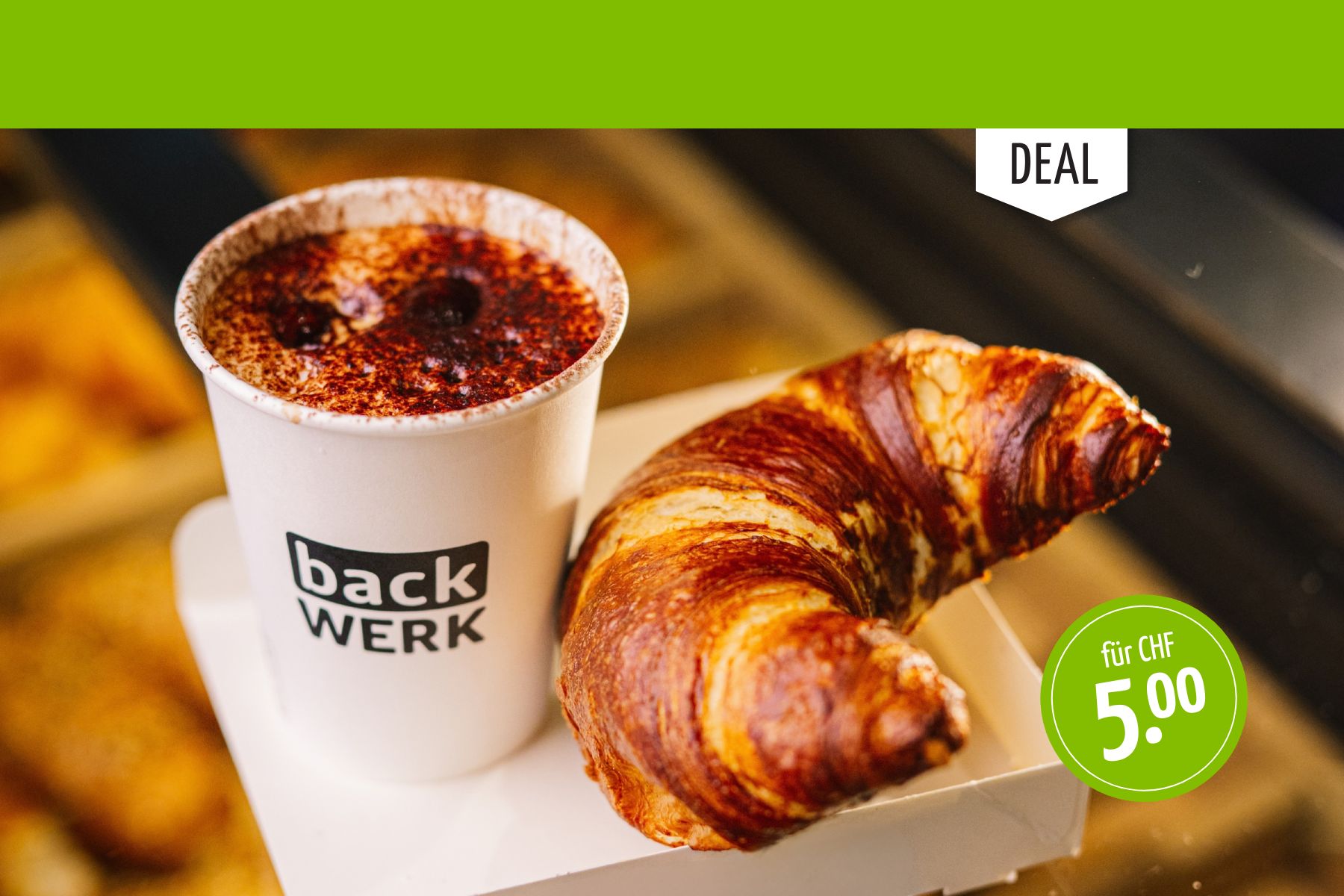 Deine Perfekte Kombi: Im März profitierst du von unserem Kombi-Angebot: Croissant und Heissgetränk in Standardgrösse für nur CHF 5.–.